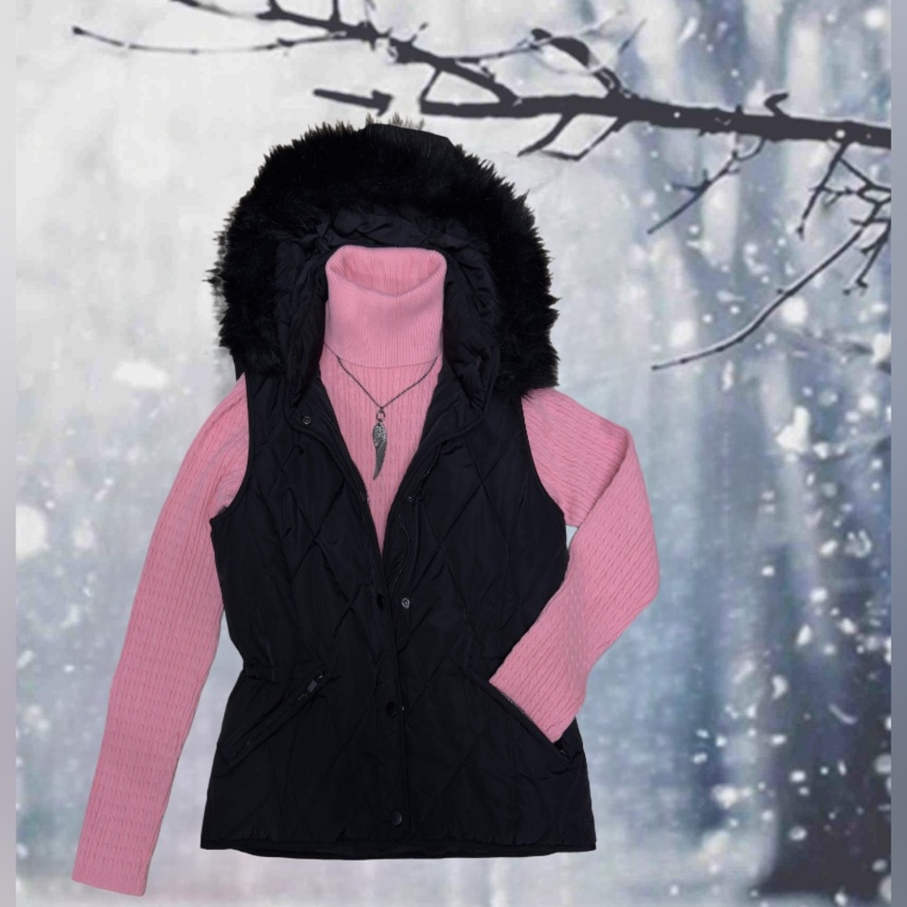 Black ZARA-TRAFALUC Quilted Puffer Vest